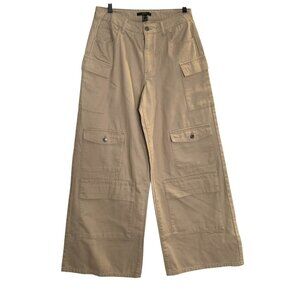 Forever 21 Women's Beige Wide-Leg Cargo Pants Pockets Size L NWT
